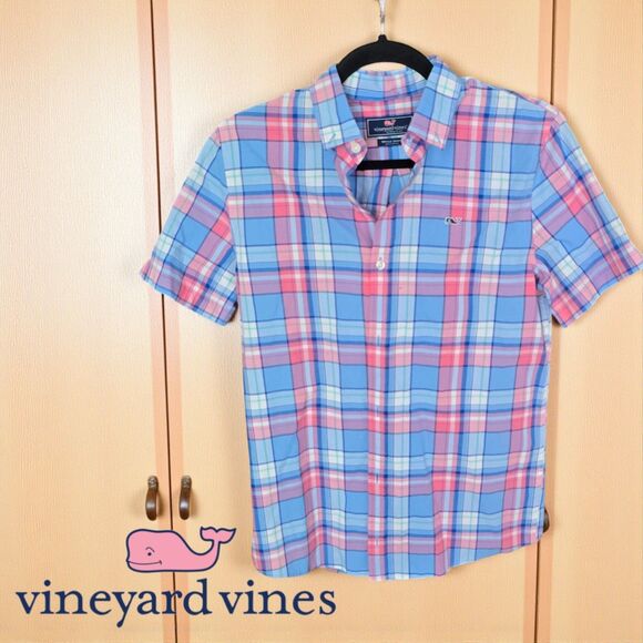 Vineyard Vine Whale Classic Fit Tuck Shirt Mens Short Sleeve Size Large - Picture 5 of 5